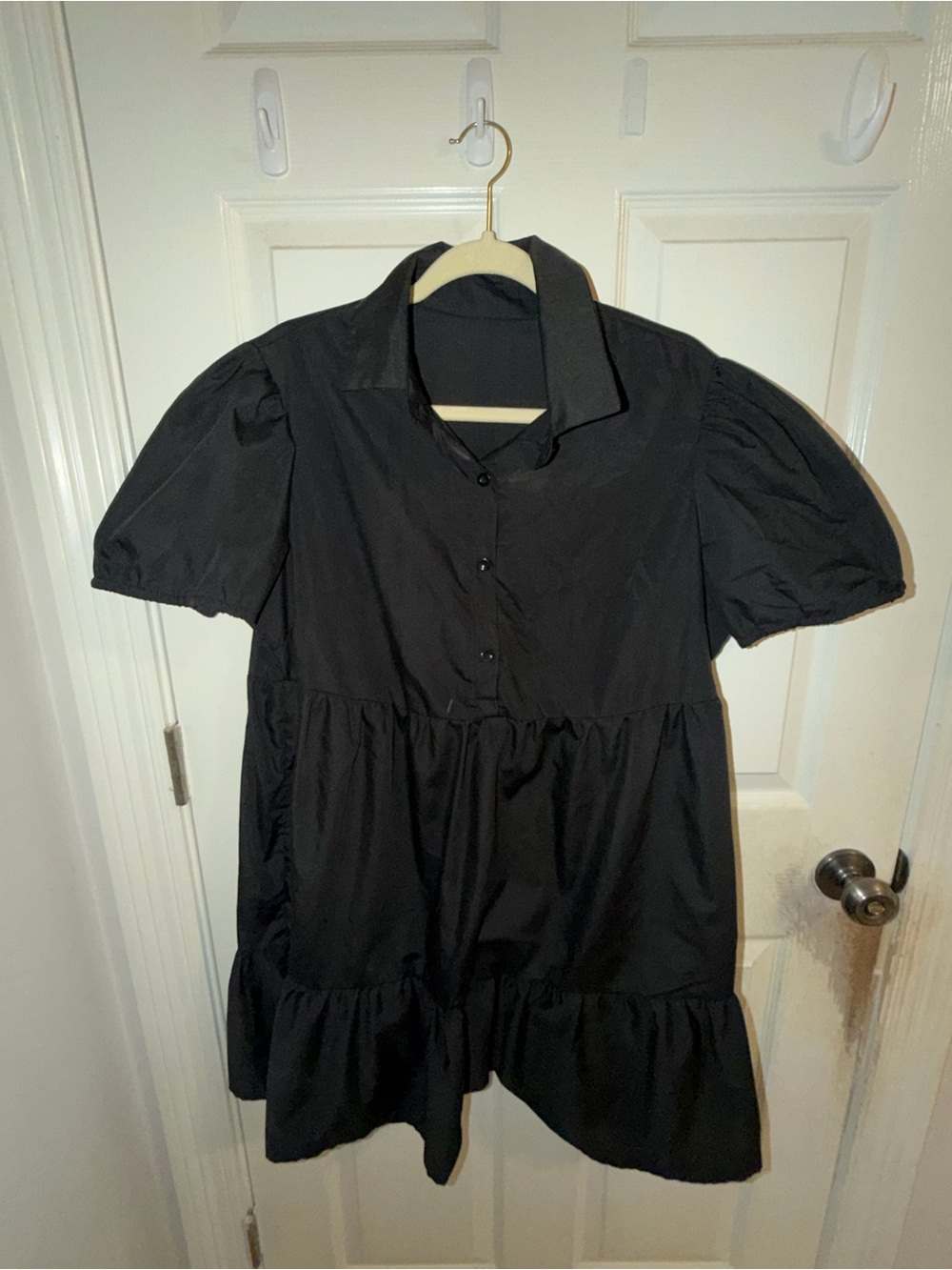 SHEIN Black Tiered Short-Sleeve Collared Dress